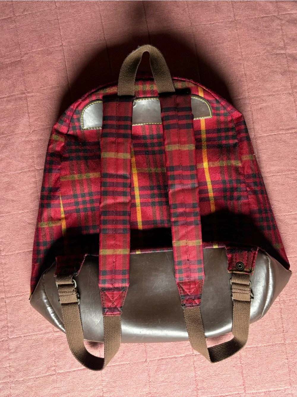 90s Dr Martens Vintage Red Plaid Backpack- Red Yellow Brown Black- Grunge